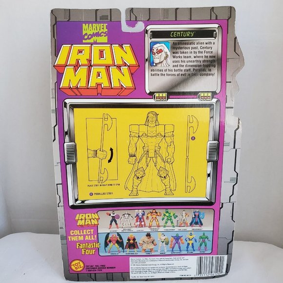 M568 ToyBiz 1995 Marvel Iron Man Century w/ Cape & Battle Staff Figure New - Picture 2 of 12